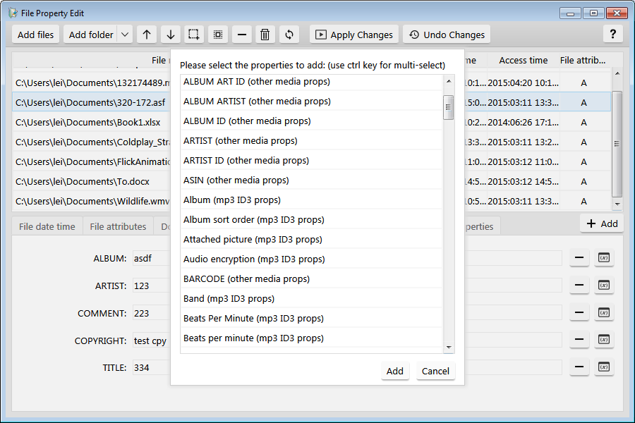 File Property Edit Interface